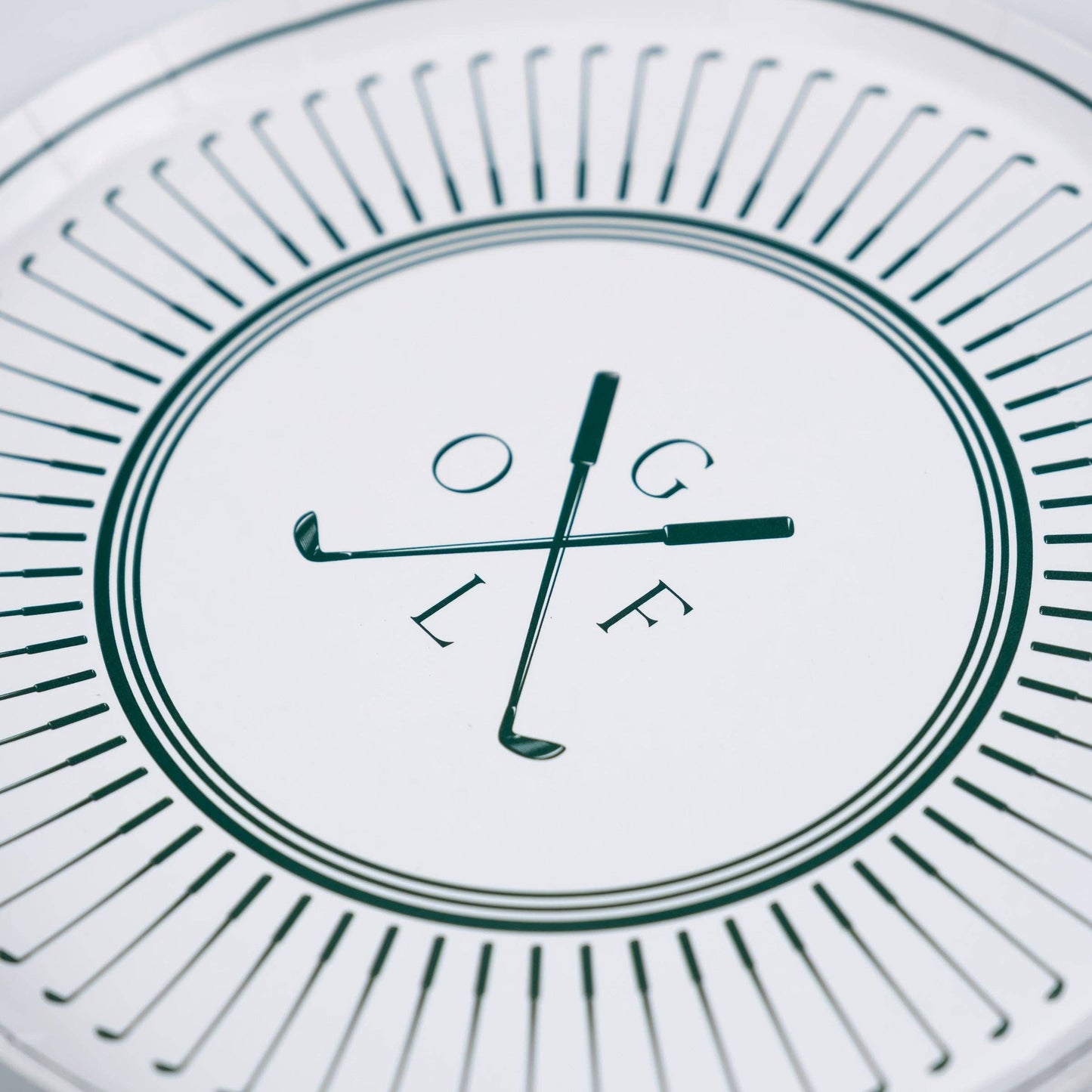 Set of 8 Gatherings by Curated Paperie 8.5-inch golf-themed dessert plates with green and white design for parties.