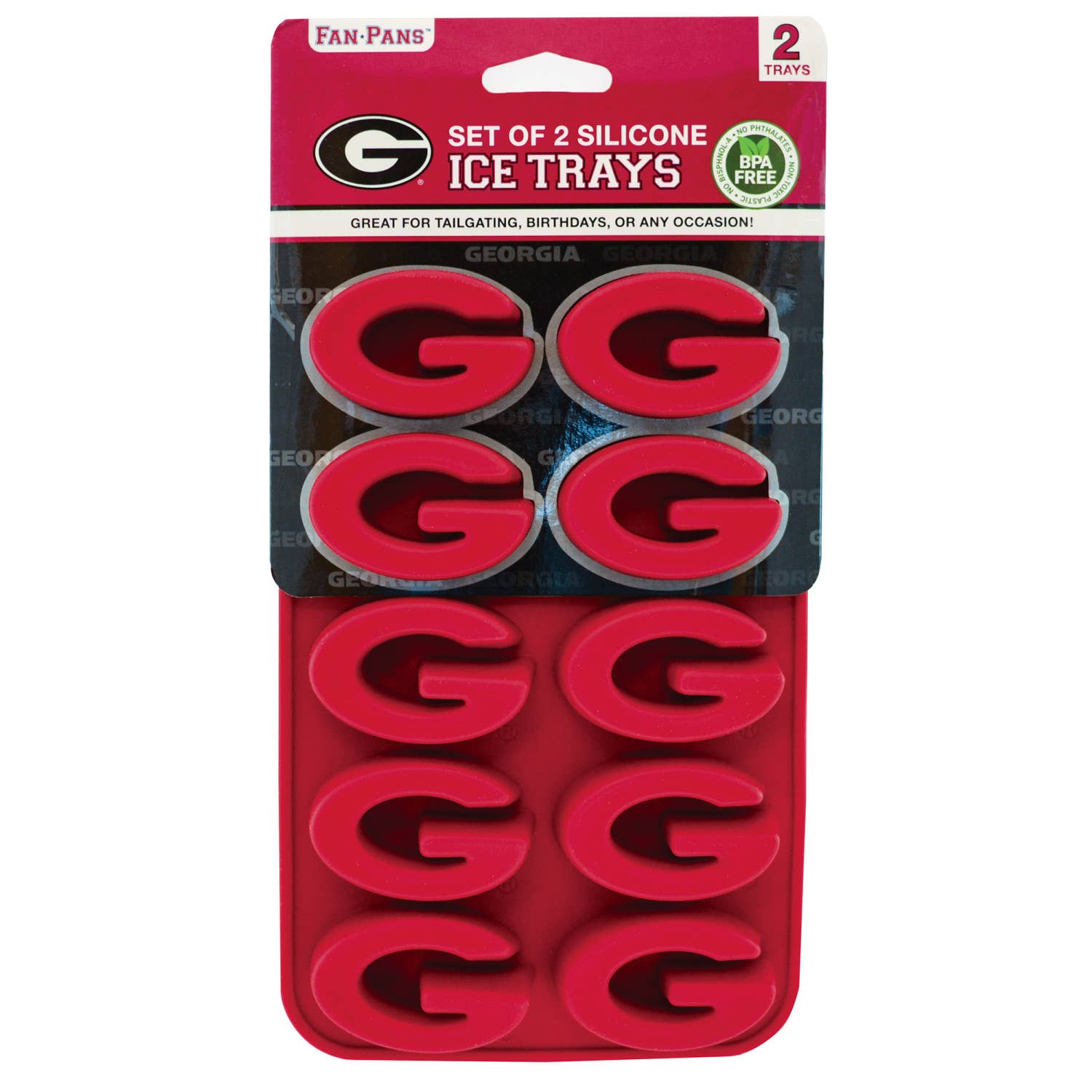 Georgia Bulldogs ice cube tray by Masterpieces Puzzles, featuring silicone molds with Bulldog-shaped ice cubes.