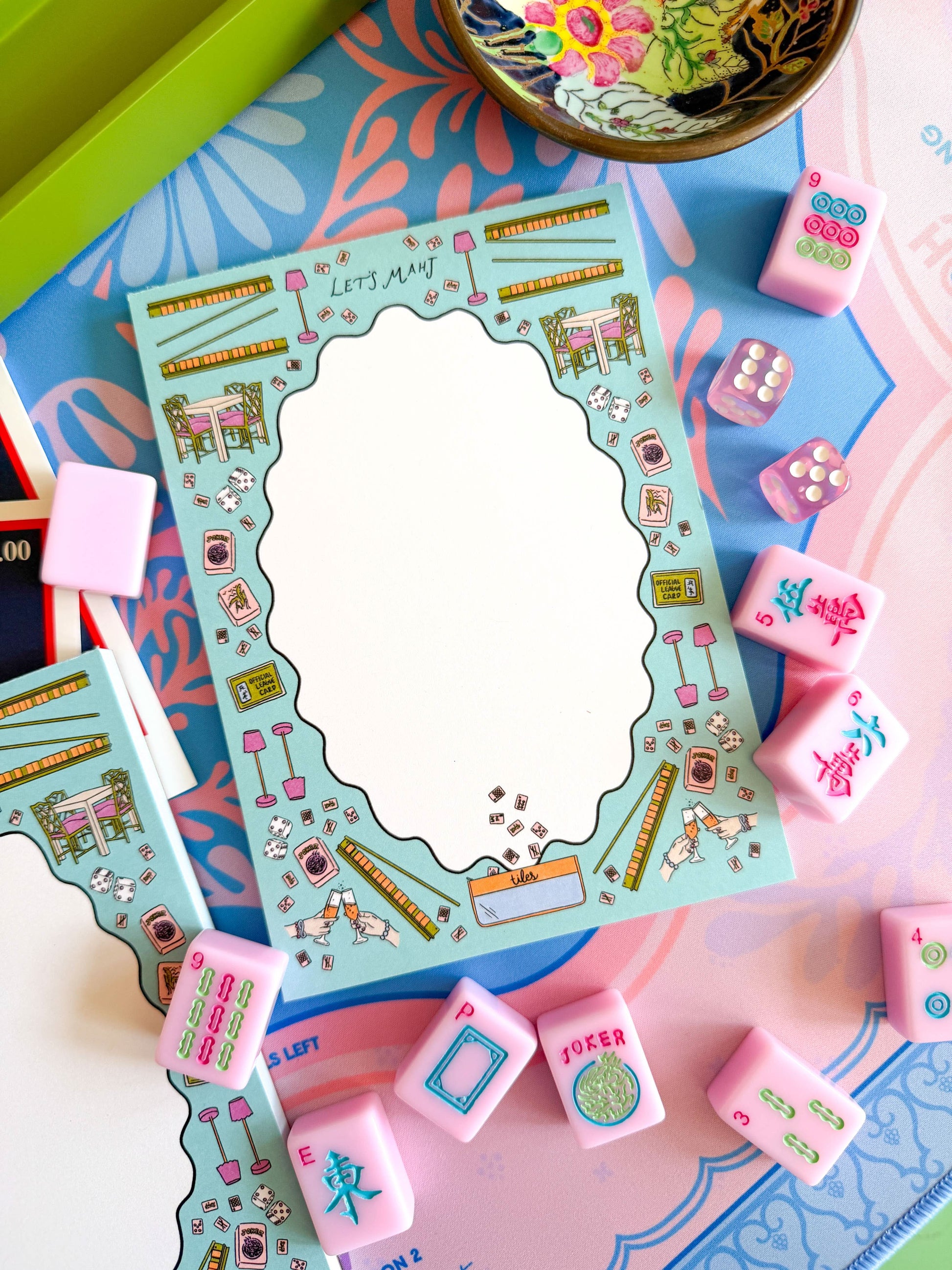 Mahjong Essentials Notepad by Thirteenwinks, 5x7 inches with 50 sheets, featuring traditional mahjong tile designs for gaming notes.