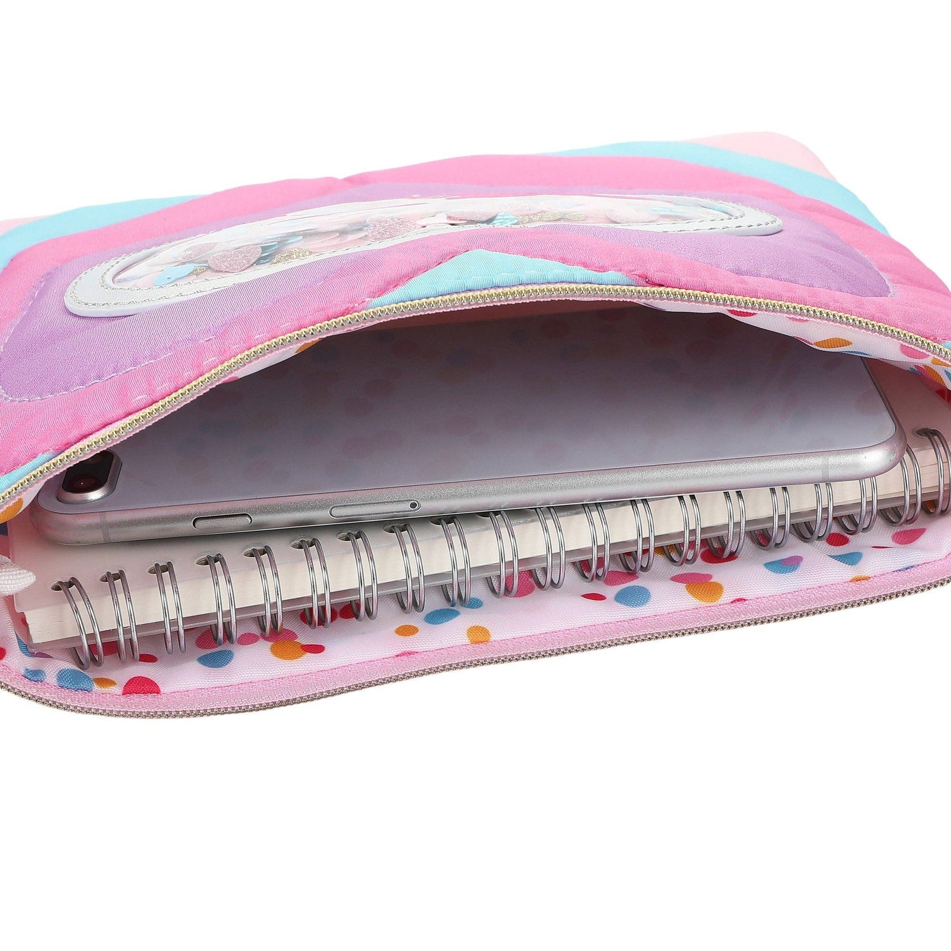 Taylor quilted hearts confetti pencil pouch by Packed Party with colorful heart patterns and a stylish quilted design.