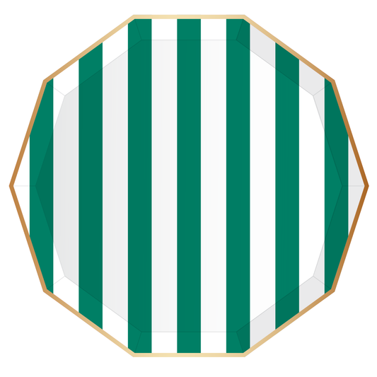 Emerald Green Signature Cabana Stripe Plates | Pack of 8
