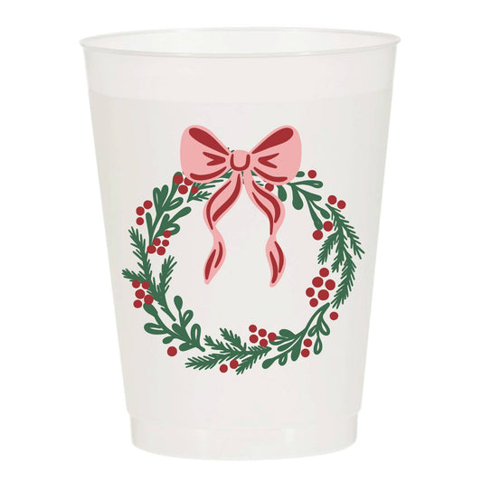 Modern Christmas Wreath Frosted Cups | Pack of 6