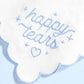 Embroidered Happy Tears handkerchief by xo, Fetti with delicate embroidery and soft fabric, laid flat against a neutral background.