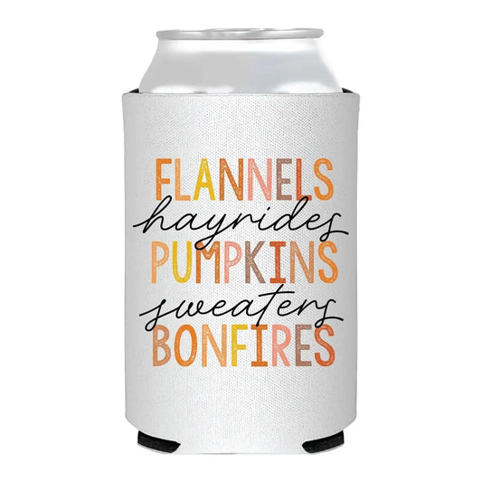 Fall Flannels Hayrides Pumpkins Can Cooler - Porcupine Paper Co.