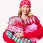 Shiraleah Holly Stripe Pink Cosmetic Pouch with colorful stripe pattern and zipper closure for makeup and essentials.