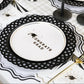 Black Basketweave Dinner Paper Plates by Gatherings by Curated Paperie, featuring a stylish basketweave pattern on sturdy paper plates.