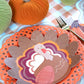 Thanksgiving turkey-shaped paper plates from Gatherings by Curated Paperie, featuring festive autumn-themed design.