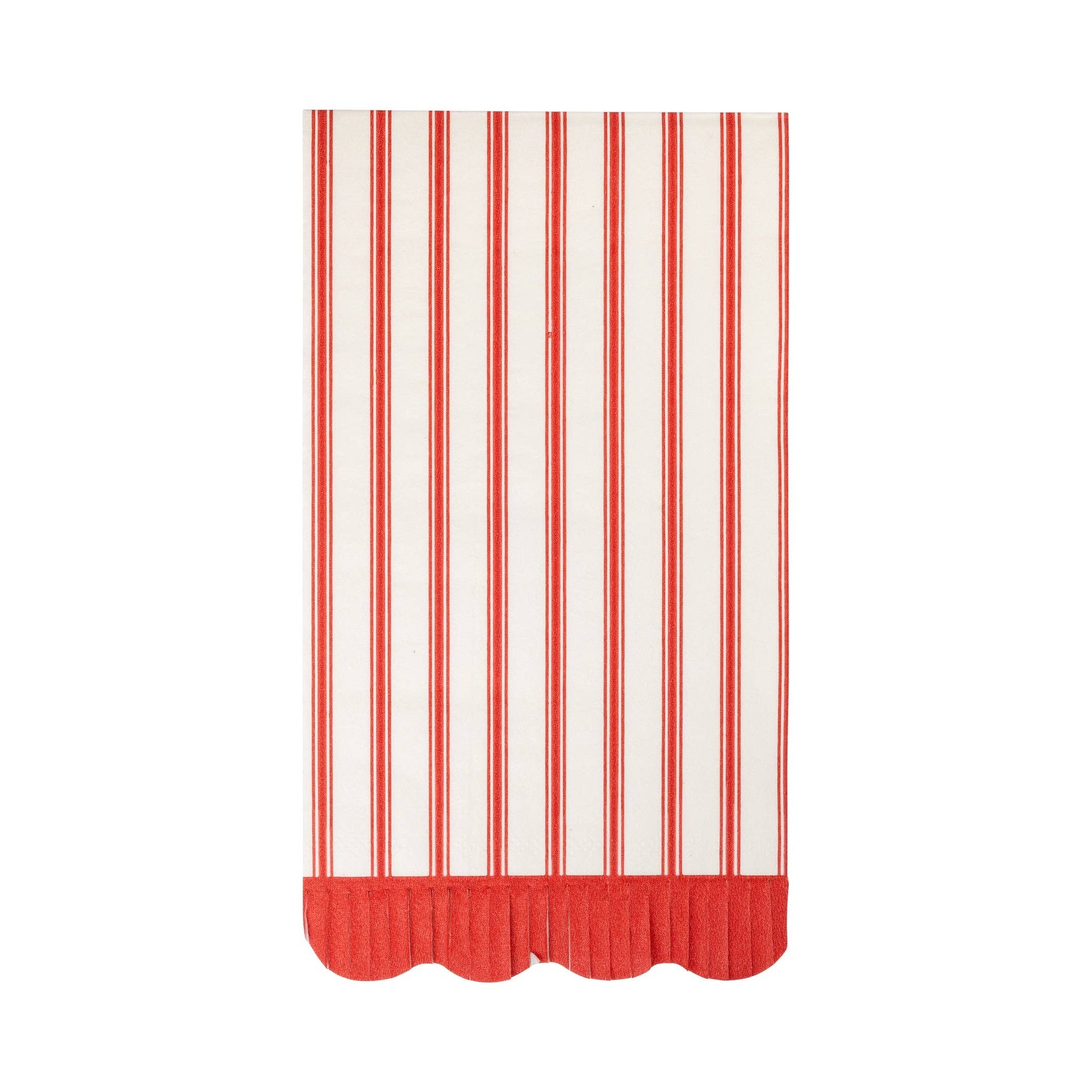 Red striped dinner napkin by My Mind’s Eye with bold red and white stripes, perfect for elegant table settings.