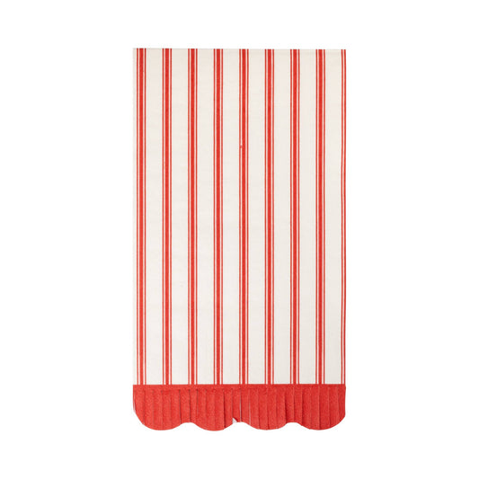 Red striped dinner napkin by My Mind’s Eye with bold red and white stripes, perfect for elegant table settings.