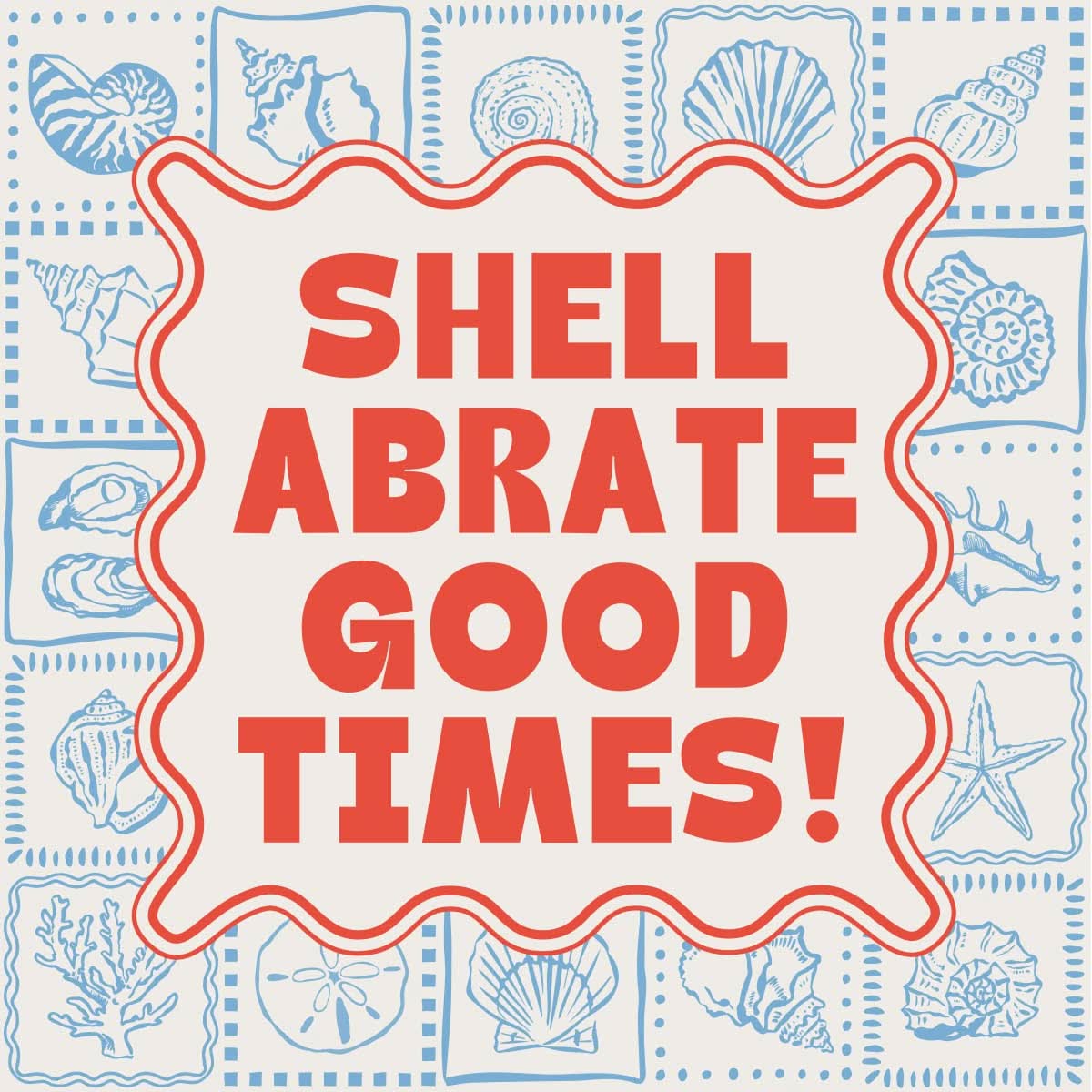 Beach-themed cocktail napkins with playful shell and starfish designs from Shellbrate by Soiree Sisters.