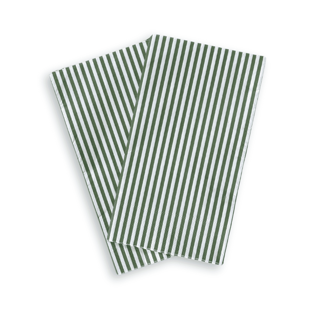 Green & White Stripe Guest Napkins | 24 count