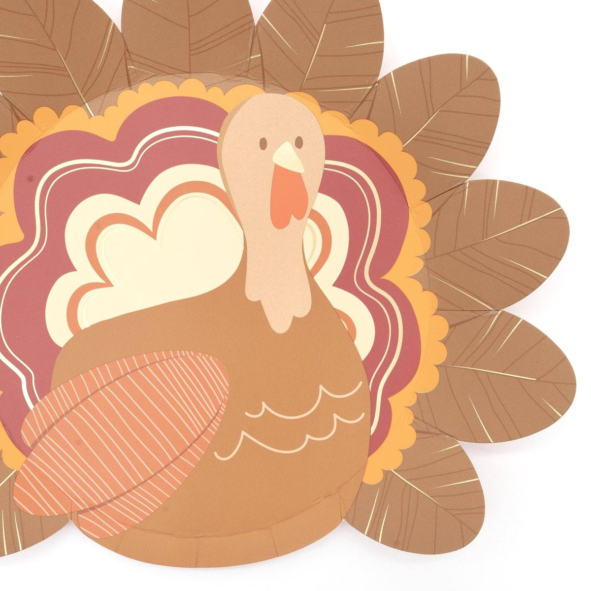 Thanksgiving turkey-shaped plates from Gatherings by Curated Paperie, featuring festive fall-themed paper dishware.