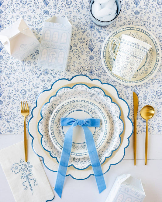 Pembroke Cream with Blue Edge 12" Paper Plate | Pack of 8