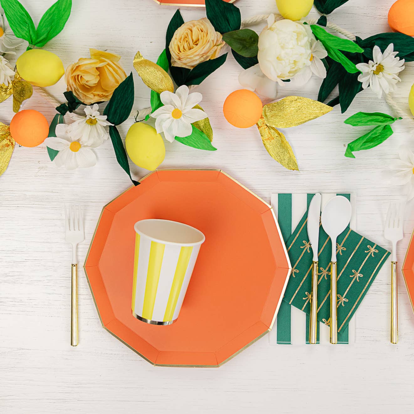Soleil Yellow Cabana Stripe Cups | 8 count