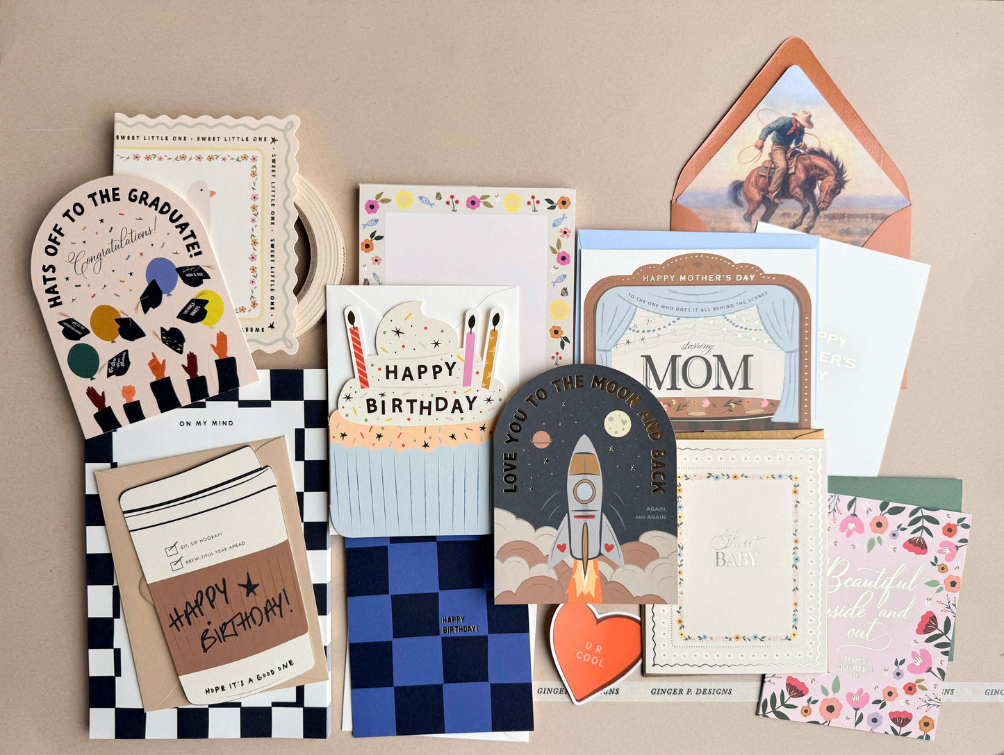 Graduation arch greeting card from Hats Off collection by Ginger P. Designs, featuring colorful celebratory artwork.