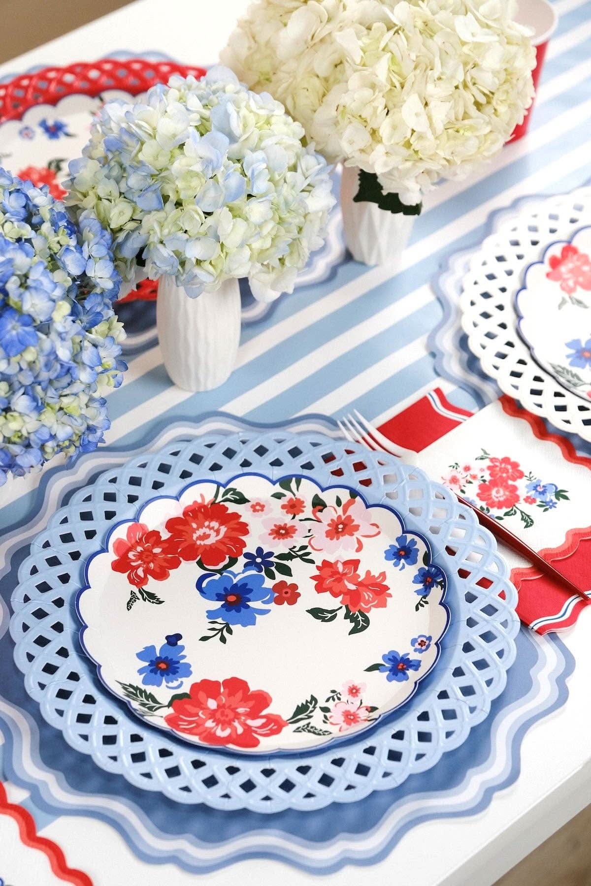Light Blue Basketweave Dinner Paper Plates - Porcupine Paper Co.