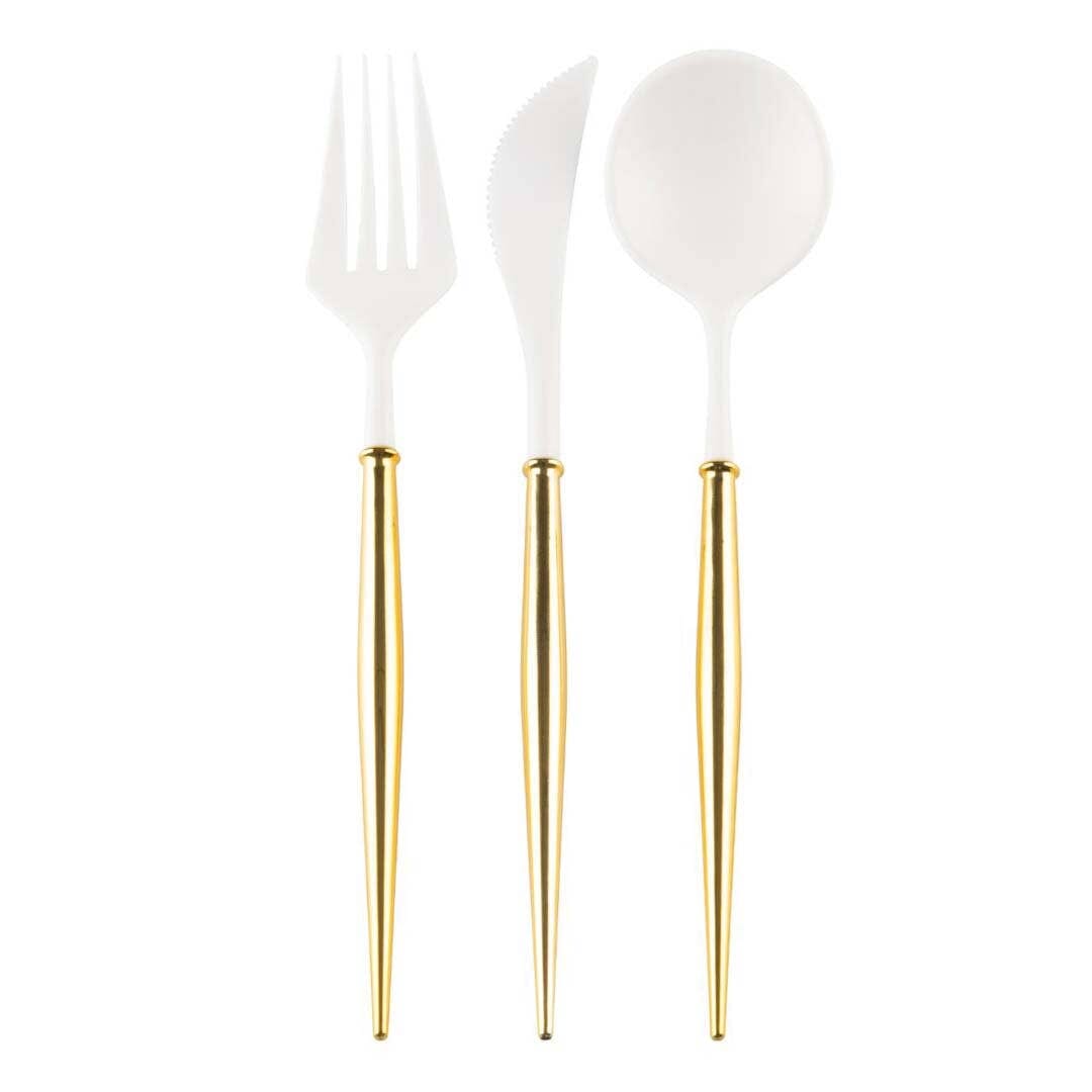 Bella Disposable Plastic Cutlery Set – White & Gold | 24-Piece Set - Porcupine Paper Co.