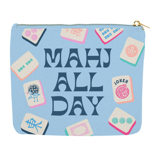 Mahjong Zipper Canvas Card Pouch by Soiree Sisters, featuring a compact design with Mahjong-inspired artwork and a secure zipper closure.