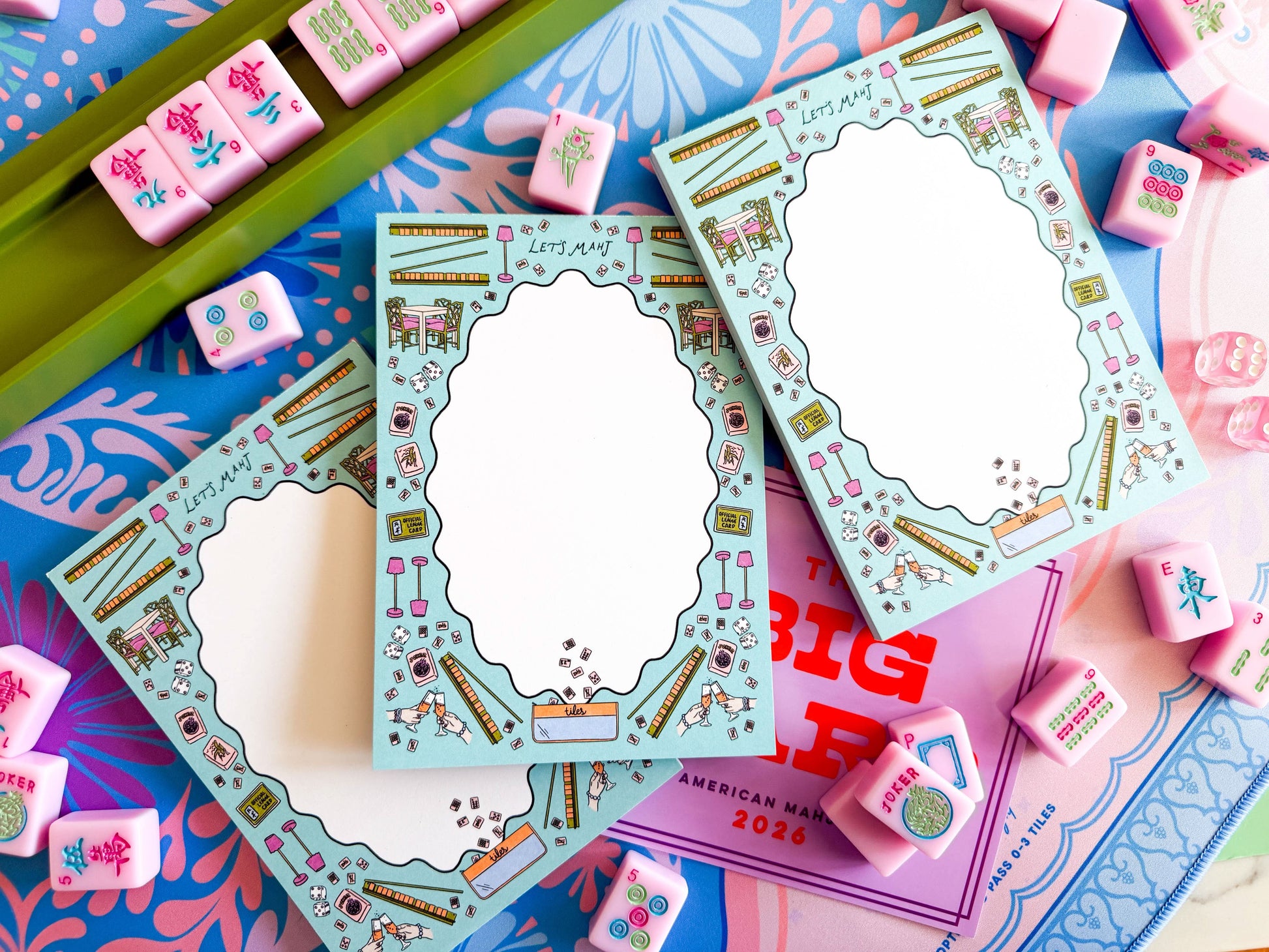 Mahjong Essentials Notepad by Thirteenwinks, 5x7 inches with 50 sheets, featuring Mahjong-themed design for gift or note-taking.