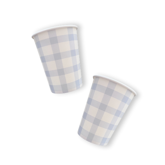 Baby Blue Gingham Cups  | 8 count