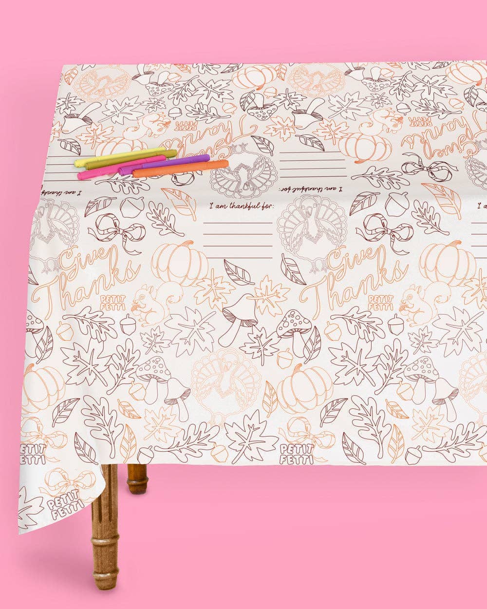 Give Thanks paper tablecloth by xo, Fetti with autumn-themed fall design and festive print for Thanksgiving table decor