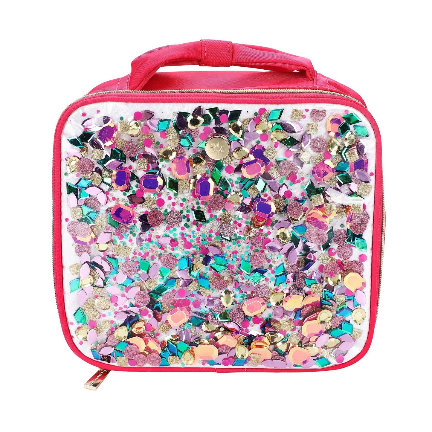 Packed Party Audrey Jewel Confetti insulated lunch box with colorful confetti design and secure zipper closure.
