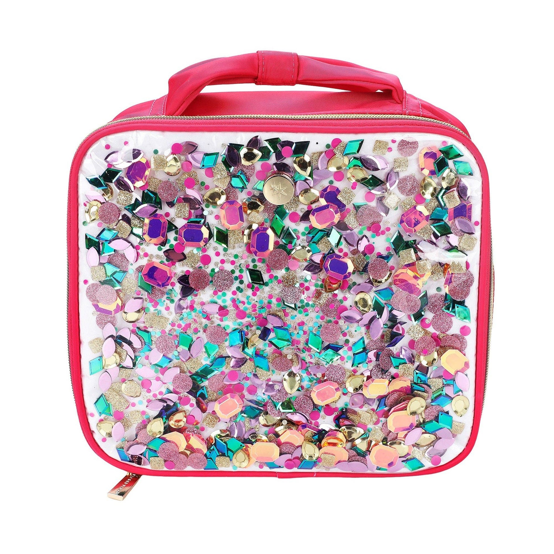 Packed Party Audrey Jewel Confetti insulated lunch box with colorful confetti design and secure zipper closure.