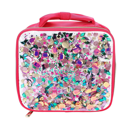 Packed Party Audrey Jewel Confetti insulated lunch box with colorful confetti design and secure zipper closure.
