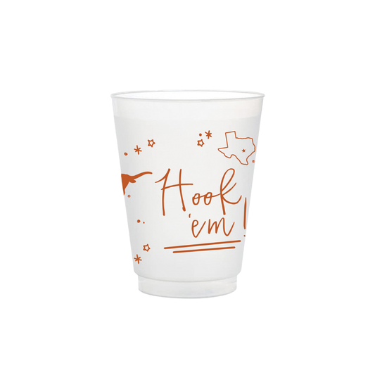 Set of eight Texas Frosted Flex Party Cups by Valiant Gifts Inc, featuring a frosted finish and Texas-themed design.