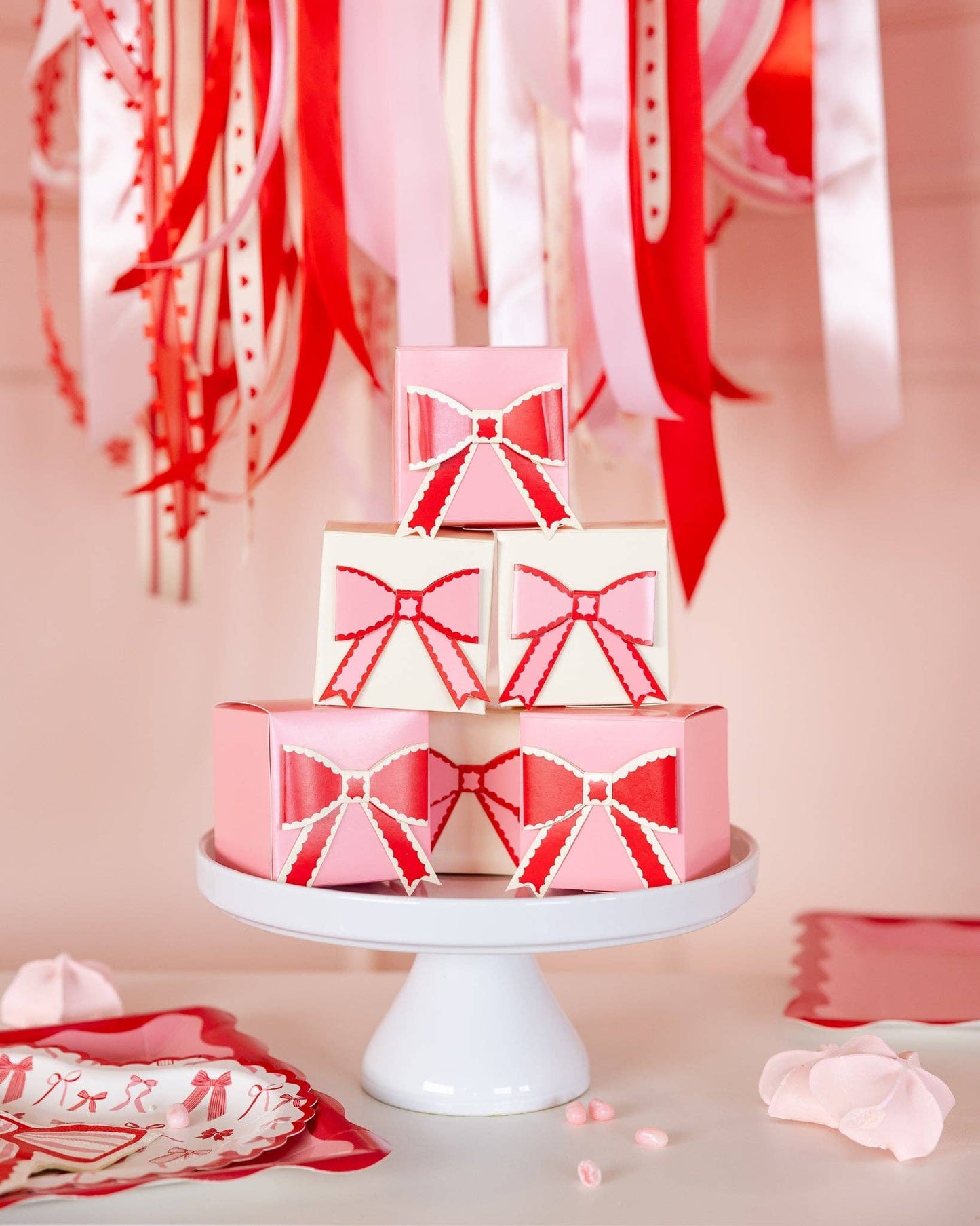 Valentine Pink and Red Bow Treat Boxes | Set of 8 - Porcupine Paper Co.